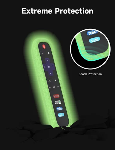 Vista 4 de Funda para Roku Smart TV RC280 RC282 URC280J XRC280J XRC280J Reemplazo universal Funda de silicona ligera con cordón para control remoto Roku TV