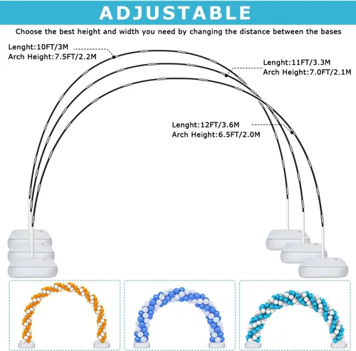 Vista 2 de Kit de soporte para arco de globos con base, kit de soporte ajustable para arco de globo con 45 clips de globo, bomba de globos, arco de globos de 9
