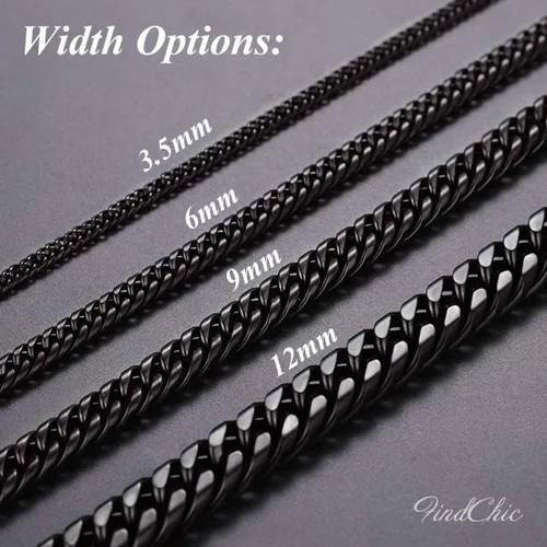 Vista 6 de FindChic - Cadena de eslabones para hombre, chapado en oro de 18 quilates, acero inoxidable, negro, collar para hombres y niños, 14 a 30pulgadas, 8