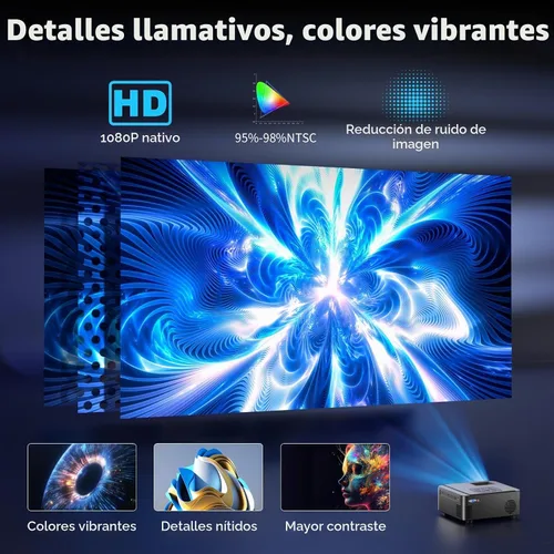 Vista 5 de Proyector con WIFI y Bluetooth, proyector Bluetooth nativo 1080P, proyector de película portátil Full HD para exteriores con altavoz integrado