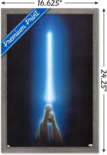 Vista 3 de Trends International Star Wars: Original Trilogy - Póster de pared con sable de luz azul, 22.4 pulgadas de largo x 14.7 W, versión enmarcada