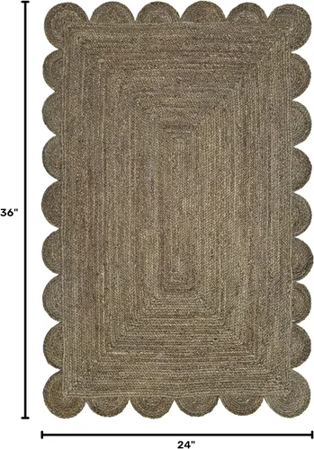 Vista 2 de Alfombra de Área de Yute Festoneada Alfombra de Yute Boho Alfombra Costera Festoneada, Gris Pardo Oscuro 2'x3' Gris topo oscuro