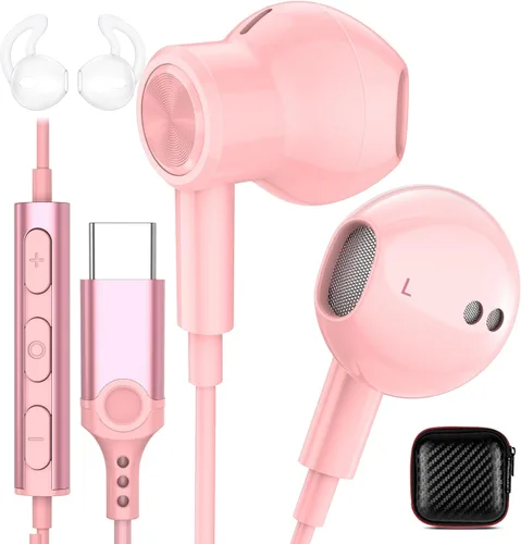 Vista 10 de Auriculares con cable para auriculares Apple USB C para iPhone 17 Pro 17e USBC - Auriculares con cable tipo C enchufables con micrófono y funda