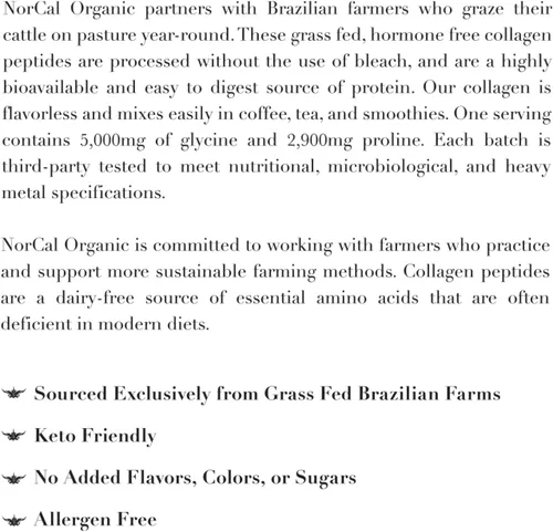 Vista 6 de Norcal - Péptidos de colágeno hidrolizados, 12 onzas, 0.71 onzas de proteína, 0.00 oz de carbohidratos/grasa, vacas brasileñas alimentadas con pasto
