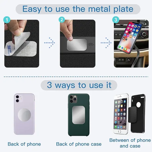 Vista 4 de SALEX Adhesivos metálicos para teléfono para montaje magnético. Juego de 32 placas de metal magnéticas para automóvil dentro de la funda