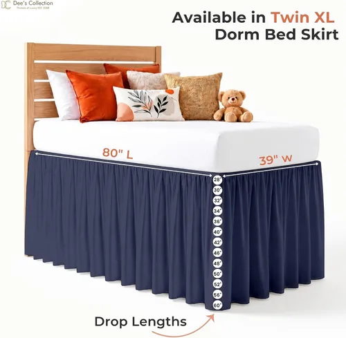 Vista 114 de Dorm Ruffle Twin XL 28" Drop Extra Long BedSkirt, Premium Brushed Microfiber Tailored Drop, Put On Elastic Long Dust Ruffle, Split Corner, Bedroom