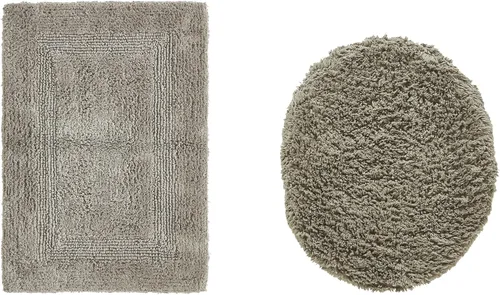 Vista 360 de Better Trends - Juego de 2 alfombras de baño 100% algodón, extra suaves, con borlas, de 17" x 24", alfombra de baño superabsorbente y reversible