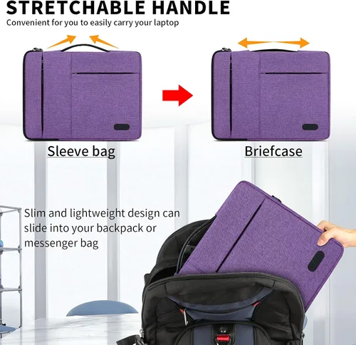 Vista 4 de Funda para portátil de 13.3-14 pulgadas, impermeable, duradera, 360°, funda de transporte con asa portátil, maletín de negocios compatible
