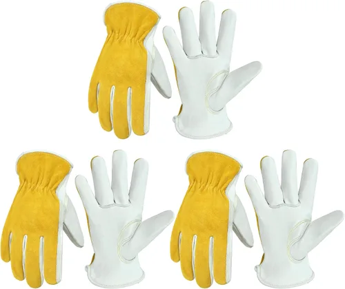 Vista 16 de HANDLANDY Guantes de jardinería de cuero para hombre, guantes de trabajo utilitarios para mecánicos, construcción, conductor