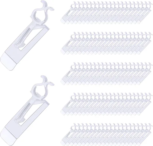 Vista 8 de Paquete de 100 clips para luces navideñas, clips para luces de Navidad para exteriores, gancho para canalones para decoración navideña de interiores