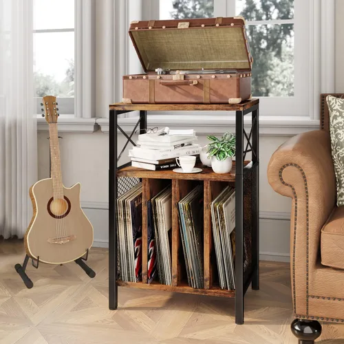 Vista 2 de Soporte para tocadiscos de 3 niveles, tocadiscos de almacenamiento de discos de vinilo para discos de vinilo, mesa de tocadiscos con capacidad
