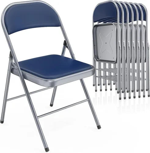 Vista 13 de VINGLI Paquete de 4 sillas plegables con asientos acolchados, marco de metal con asiento y respaldo de piel sintética, capacidad de 350 libras, Negro