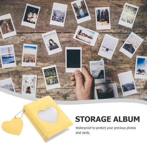 Vista 2 de Cabilock Álbum de fotos pequeño, soporte para tarjetas fotográficas, diseño hueco para fotos familiares, colección de ídolos, elegante mini álbum