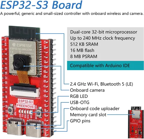 Vista 3 de Freenove ESP32 ESP32-S3 Kit de placa de cámara (flash de 16 MB) con tarjeta