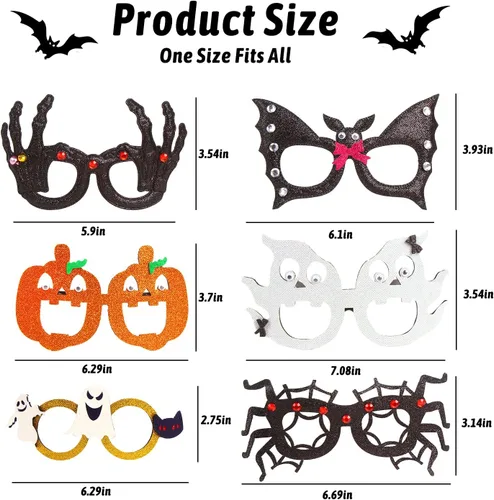 Vista 2 de CCINEE 6 marcos de gafas de Halloween, fantasma, calabaza, murciélago, disfraces, gafas para niños, suministros de fiesta de Halloween