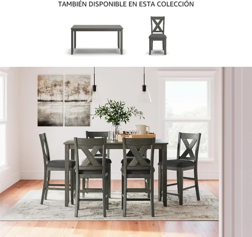 Vista 5 de Signature Design by Ashley Caitbrook Mesa de Comedor Casual de Altura de Mostrador y Taburetes de Bar Tapizados con Ribete de Tachuelas, Juego de 7