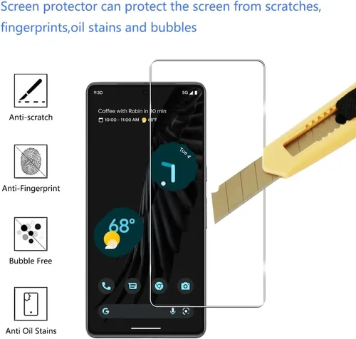 Vista 3 de Protector de pantalla de vidrio templado para Google Pixel 7 5G, transparente HD, dureza 9H, antiarañazos, compatible con Google Pixel 7 5G
