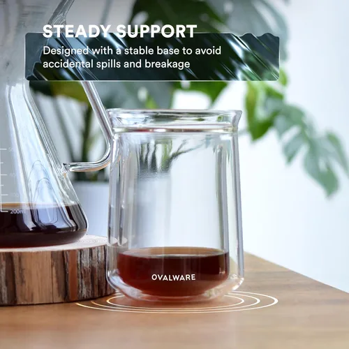 Vista 7 de ovalware Vaso de vidrio aislado de doble pared con un solo labio, juego de 2 (12 onzas / 11.8 fl oz), vidrio de borosilicato para café, té, whisky