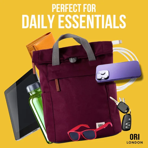 Vista 5 de ORI LONDON Mochila de viaje - Mochila enrollable de nailon para hombres y mujeres con cierre magnético - The Finchley, Linaza, Pequeño, Lino