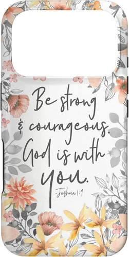 Vista 30 de Funda para iPhone 17 con cita cristiana de Joshua 1:9 con diseño de acuarela bonita floral