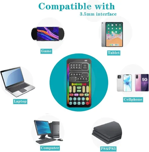 Vista 4 de Ejoyous Cambiador de voz portátil, ABS portátil multifuncional de mano Disguiser de sonido con 8 efectos de sonido para teléfono móvil, computadora