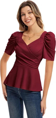 Vista 4 de GRACE KARIN Blusa de verano con cuello en V elegante y manga abombada para mujer