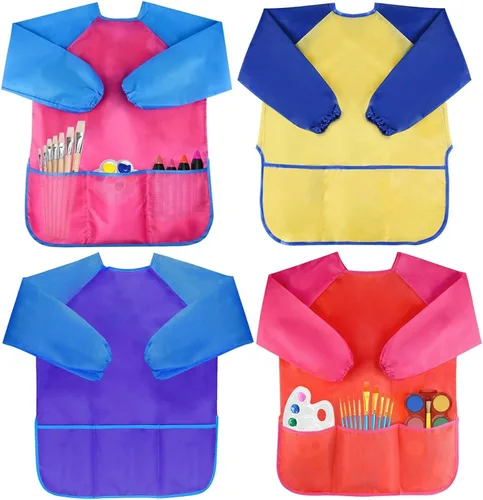 Vista 12 de Bassion Kids Art Smock, Toddlers Painting Aprons Colorful Waterproof Children Artist Smock Age 2-8 Years Gifts
