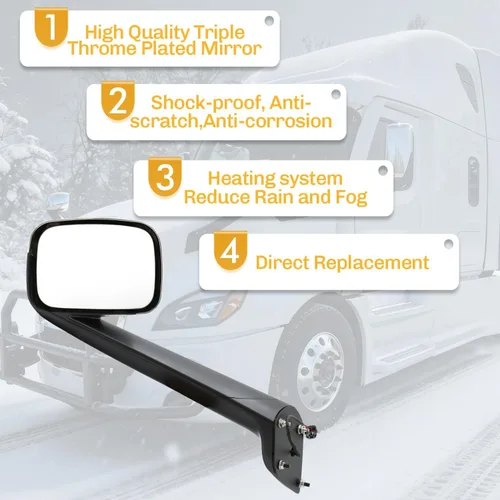 Vista 5 de Conjunto de espejos de capó cromados compatibles con Freightliner Cascadia 2018-2021 (derecha)