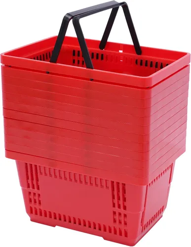 Vista 7 de Cesta de la compra con asas, cesta de comestibles portátil de 21 litros para supermercado, 12 unidades, cesta de la compra negra para librería