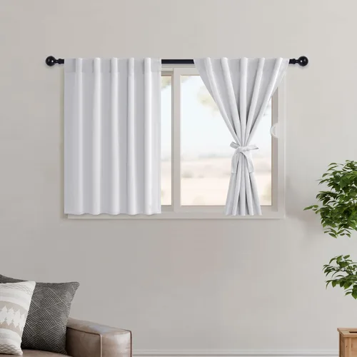 Vista 88 de Hiasan Cortinas opacas negras para dormitorio, cortinas opacas cortas de 45 pulgadas de largo, con aislamiento térmico, bolsillo para barra