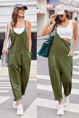 Vista 3 de Ekouaer Overol sin mangas para mujer, overol casual de verano 2-Verde Armada (ArmyGreen)