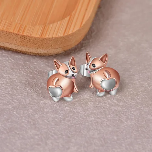 Vista 4 de TALYKONG Pendientes Corgi con diseño de perro y animales, regalos para mujeres y niñas, Latón, No es una piedra preciosa