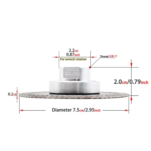 Vista 4 de Disco de corte de talla de segmento turbo de hoja de sierra de diamante de 3 pulgadas con rosca extraíble 5/8-11 para azulejos de granito de piedra