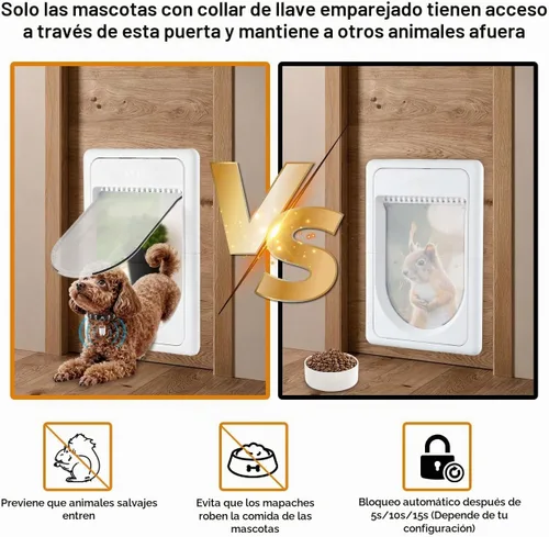 Vista 3 de Puerta inteligente electrónica para mascotas AJKJ, puerta automática para perros con 3 modos, puerta electrónica con sensor de batería con 1 llave