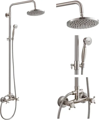 Vista 10 de Sistema de ducha de tubo expuesto de doble función, redondo, cabezal de ducha de lluvia de 8 pulgadas, juego combinado de accesorios de latón