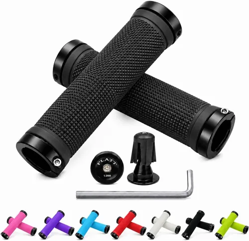 Vista 8 de PLATT - Puños de manillar de bicicleta con gomas de goma coloridas Puños de bicicleta cómodos para bicicletas BMX/MTB verde (Green+End Caps)