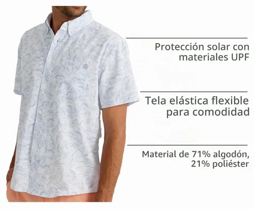 Vista 4 de HUK Camisa Kc Scott estampada Kona, camisa de rendimiento con botones de manga larga para hombre Fish Chaos - Blanco