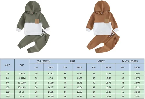 Vista 7 de Endorothii Conjunto de sudadera con capucha y pantalones de manga larga para bebé niño y niño, 2 piezas, ropa de otoño