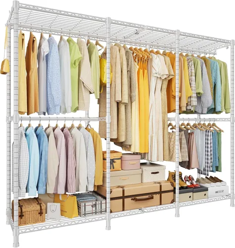Vista 8 de ULIFHOME E14 Max - Perchero de ropa resistente, percheros independientes para colgar ropa, organizadores de armario ajustables y almacenamiento