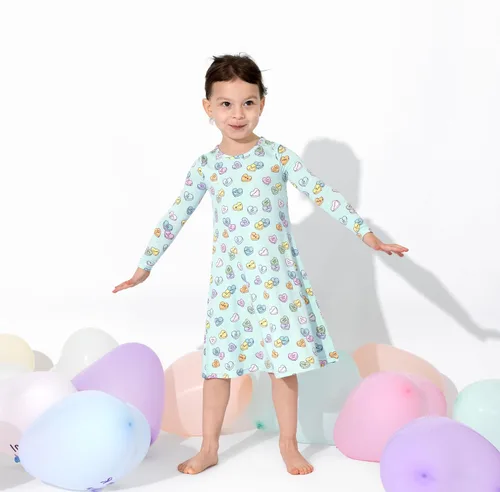 Vista 6 de Bellabu Bear Vestidos de bambú para niñas, manga corta y manga larga, viscosa de bambú