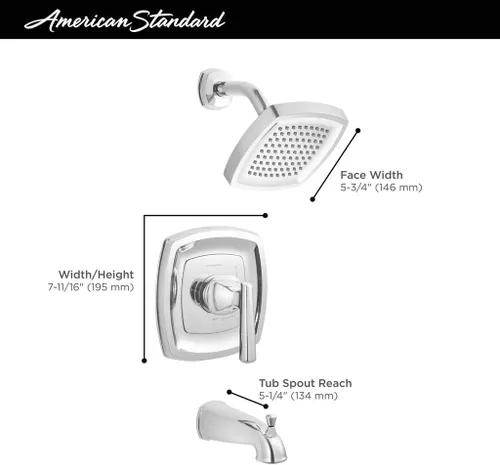 Vista 5 de American Standard TU018507.295 Edgemere Kit de molduras con cabezal de ducha y cartucho que ahorra agua, níquel cepillado