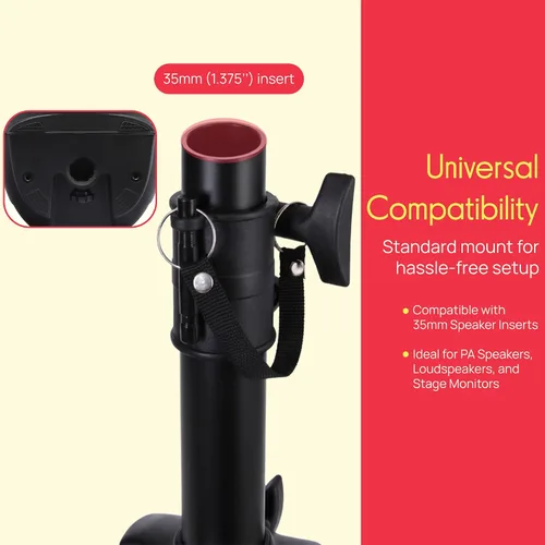 Vista 4 de Pyle Soporte universal para altavoz con montaje de trípode de alta resistencia y altura ajustable de 40" a 71", inserto compatible de 35mm