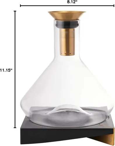 Vista 5 de RBT Decantador de vino prémium con colador de sedimentos y aireador integrado, jarra de cristal para mejorar el sabor y la claridad