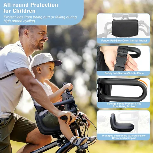 Vista 6 de MEGHNA Bike Child Seat Front Mounted for Adult Bike Comfortable Baby Bike Seat with Backrest Adjustable Height and Position Bicycle Child Seat with