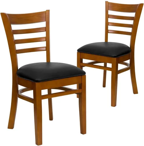Vista 16 de Flash Furniture HERCULES Series Silla de restaurante de madera natural con respaldo de escalera - Asiento de vinilo burdeos Asiento de vinilo
