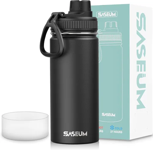Vista 20 de SASEUM Botella de agua de acero inoxidable de 12 onzas, botella aislada sin BPA con tapa de boquilla a prueba de fugas, botella de metal de boca