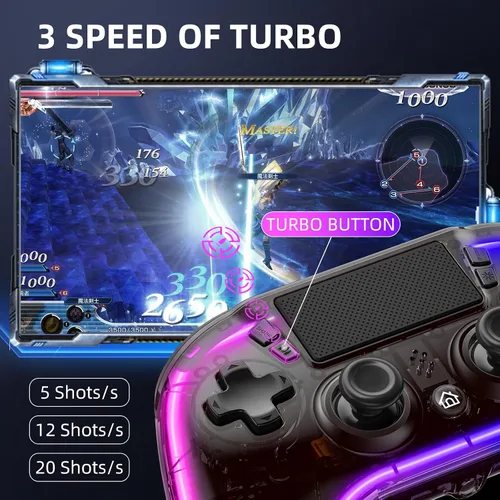 Vista 5 de Honghao Custom Controllers For PS4 with Hall Trigger and 8 Color Changing LED Lights, Wireless PS4 Remote Dual 4 Shock Aimbot Joystick Controller