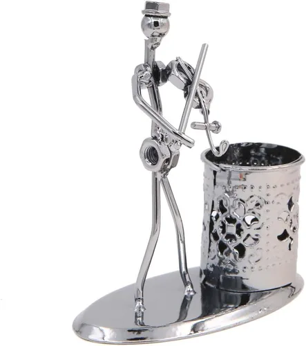 Vista 2 de Música Tema de Músico Sombrero de Hierro Hombre Arte de Acero Metal Personalidad Creativa Lápiz Titular de Lápiz Taza Olla Oficina Estudiantes