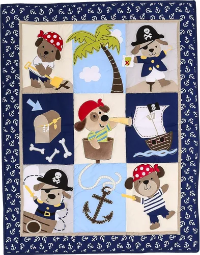 Vista 2 de Juego de ropa de cama de cuna de bebé de animales azules para cuna, 8 piezas