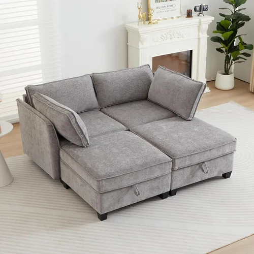 Vista 49 de ORRD Juego de sofá modular esquinero de gran tamaño, sofá convertible en forma de L con almacenamiento, sofá modular de 8 plazas con otomanas y Beige